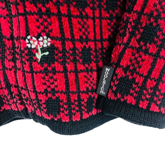 NEW Woolrich Women’s Cardigan Vest Sz Large Full Zip Plaid Daisies Ruby Red NWT - Picture 6 of 10